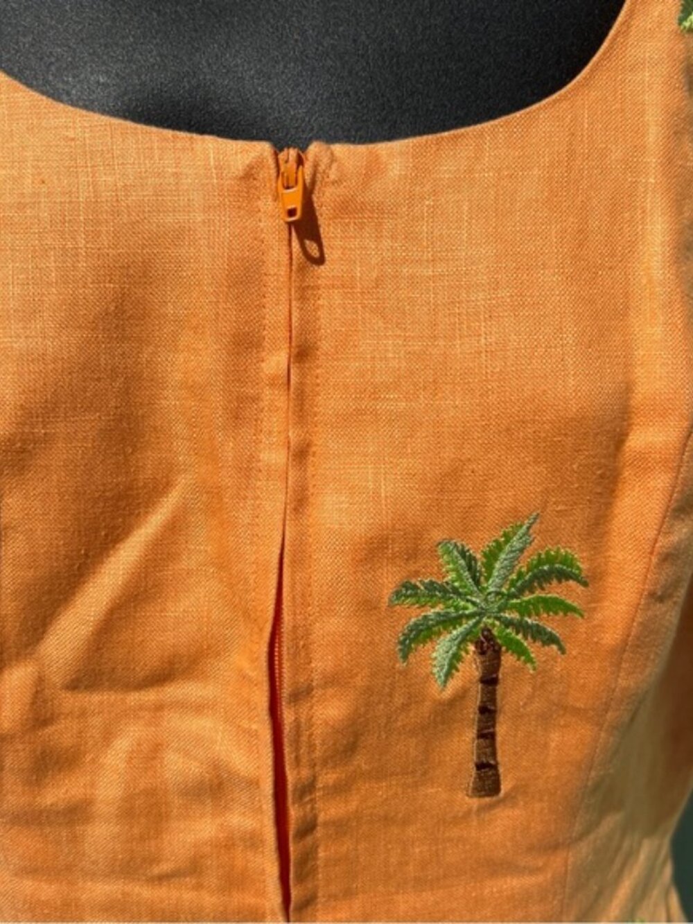 Jade by Melody Tam 100% Linen Embroidered Palm Tree Two Piece Set Size 4 - Picture 2 of 7